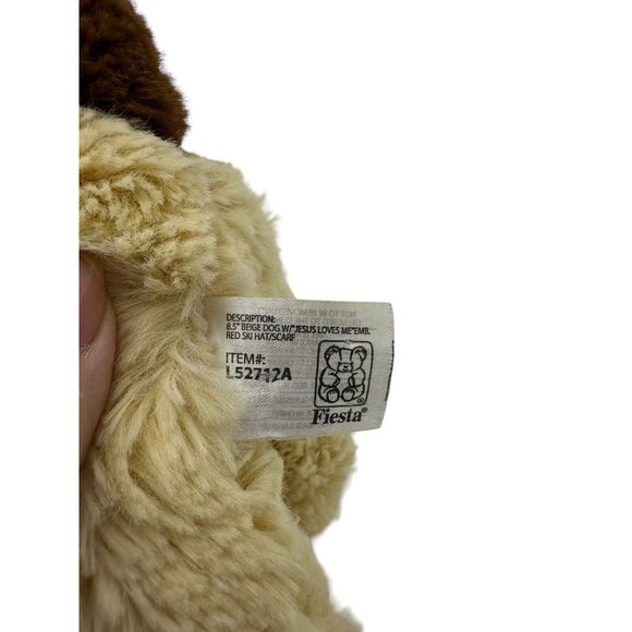 Fiesta Beige Tan Puppy Dog JESUS LOVES ME Plush Red Hat Scarf Stuffed Animal - Picture 4 of 4
